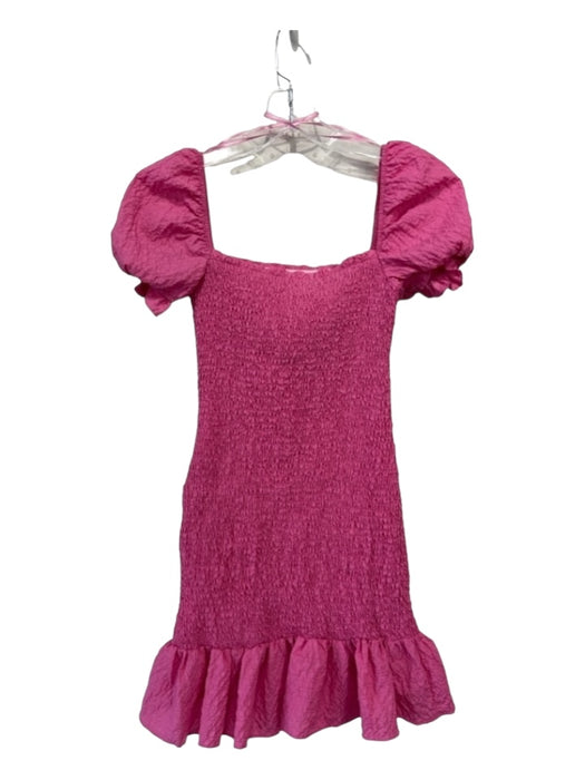Zara Size XS Pink Polyester Smocked Flounce Hem Square Neck Dress Pink / XS