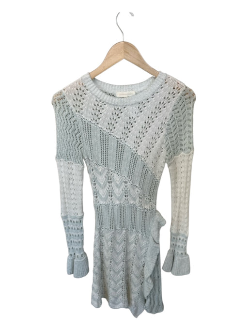 Loveshackfancy Size S White & Mint Cotton Blend Crochet Long Sleeve Mini Dress White & Mint / S