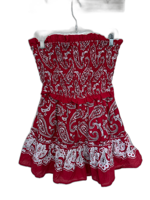 Sea New York Size S Red & Black Cotton Strapless Bandana Print Smocked Dress Red & Black / S