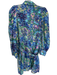Elliatt Size S Blue & Aqua Linen Long Balloon Sleeve Watercolor Belted Dress Blue & Aqua / S
