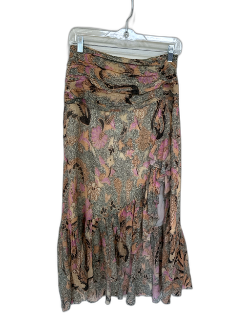 Ulla Johnson Size 4 Tan & Purple Silk Blend Side Zip Floral Slit Maxi Skirt Tan & Purple / 4