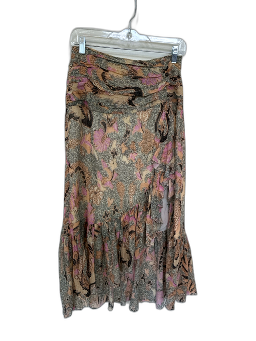 Ulla Johnson Size 4 Tan & Purple Silk Blend Side Zip Floral Slit Maxi Skirt Tan & Purple / 4