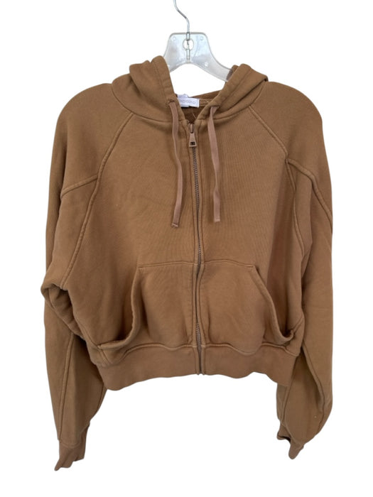 Beyond Yoga Size M Brown Cotton Blend Hood Full ZIp Cropped Athletic Jacket Brown / M
