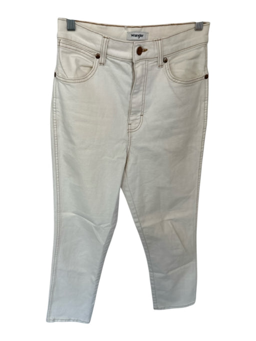 Wrangler Size 27 Cream & Brown Cotton High Waist Stitching Straight Leg Jeans Cream & Brown / 27