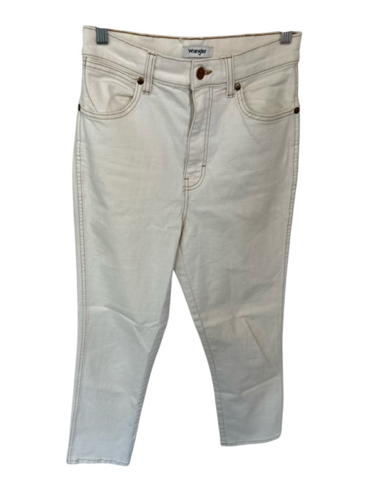 Wrangler Size 27 Cream & Brown Cotton High Waist Stitching Straight Leg Jeans Cream & Brown / 27