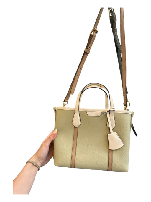 Tory Burch Green & Taupe Leather Top Handles color block Structured Bag Green & Taupe / S