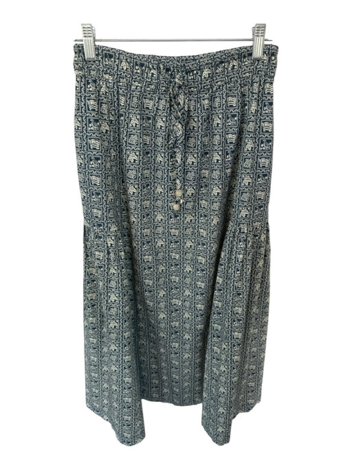 En Saison Size XS Tan & Navy Cotton Drawstring Flowers Maxi Skirt Tan & Navy / XS