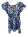 Marie Oliver Size XS Blue & White Cotton Short Balloon Sleeve Flowers Dress Blue & White / XS