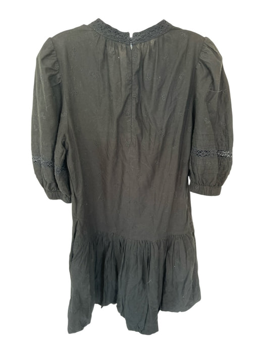 Sea New York Size XS Black Cotton 3/4 Balloon Sleeve Pleat Detail V Neck Dress Black / XS