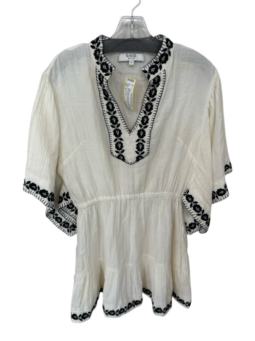 Sea New York Size S White & Black Cotton Embroidered Mini Sinch Waist Dress White & Black / S