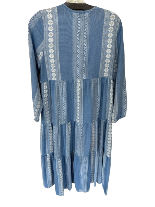 SLV Size One Size Blue & White Cotton Long Sleeve Tassels Maxi Abstract Dress Blue & White / One Size