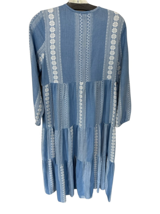 SLV Size One Size Blue & White Cotton Long Sleeve Tassels Maxi Abstract Dress Blue & White / One Size
