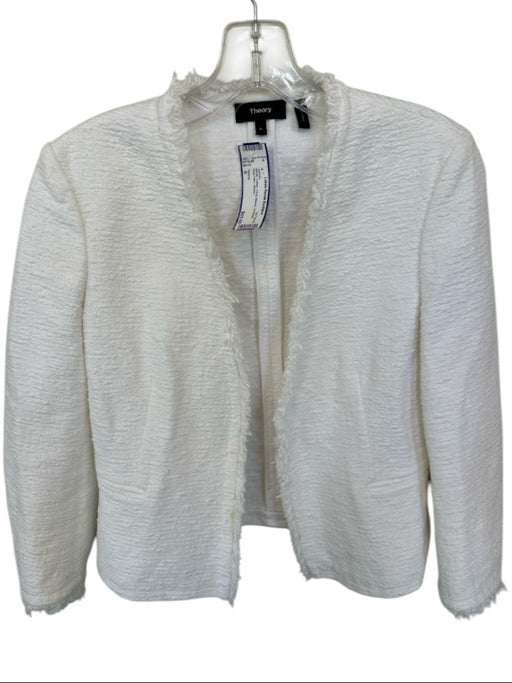 Theory Size 6 White Cotton Long Sleeve Textured Raw Hem Jacket White / 6