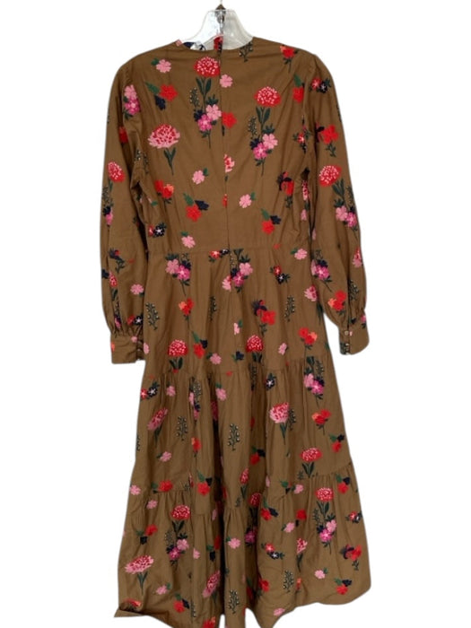 Pearl by Lela Rose Size 2 Brown & Red Cotton Long Balloon Sleeve Flowers Dress Brown & Red / 2