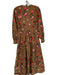 Pearl by Lela Rose Size 2 Brown & Red Cotton Long Balloon Sleeve Flowers Dress Brown & Red / 2