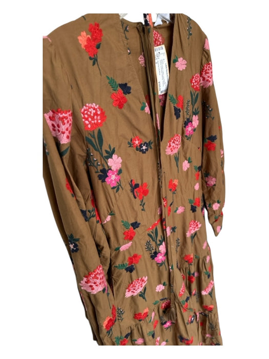 Pearl by Lela Rose Size 2 Brown & Red Cotton Long Balloon Sleeve Flowers Dress Brown & Red / 2