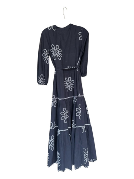 Pearl by Lela Rose Size XS Navy & white Cotton Long Balloon Sleeve Eyelet Dress Navy & white / XS