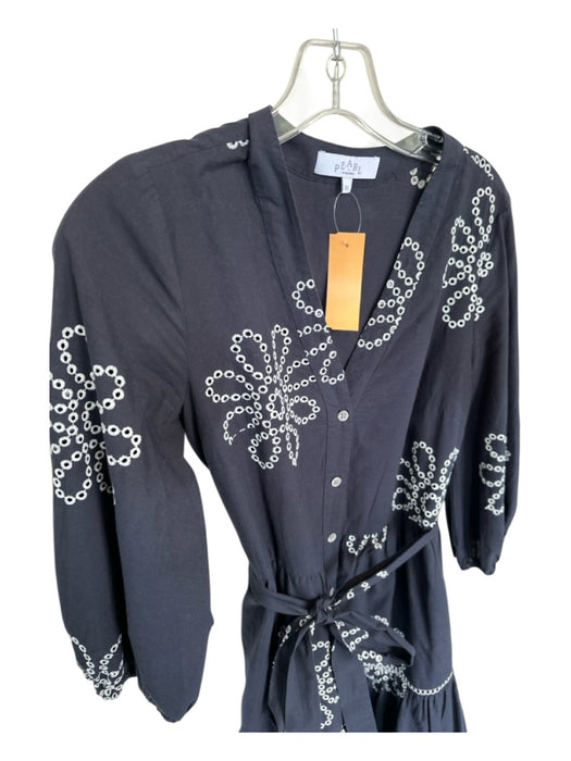 Pearl by Lela Rose Size XS Navy & white Cotton Long Balloon Sleeve Eyelet Dress Navy & white / XS