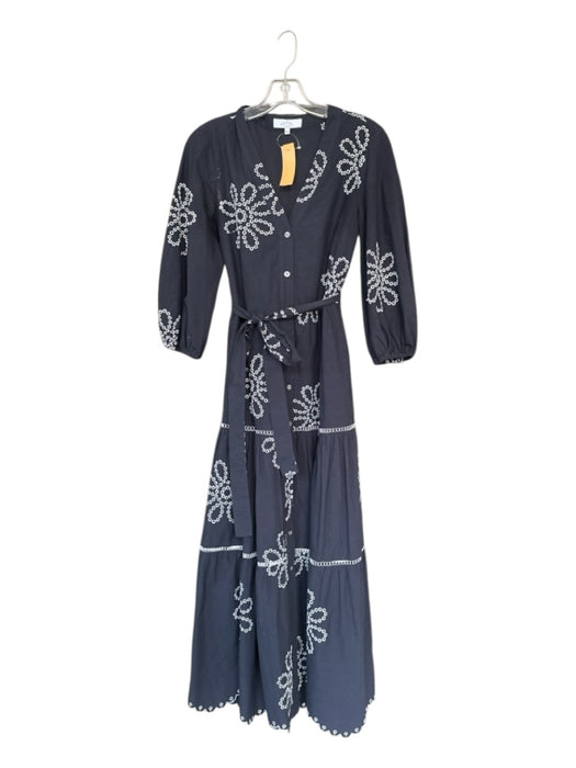 Pearl by Lela Rose Size XS Navy & white Cotton Long Balloon Sleeve Eyelet Dress Navy & white / XS