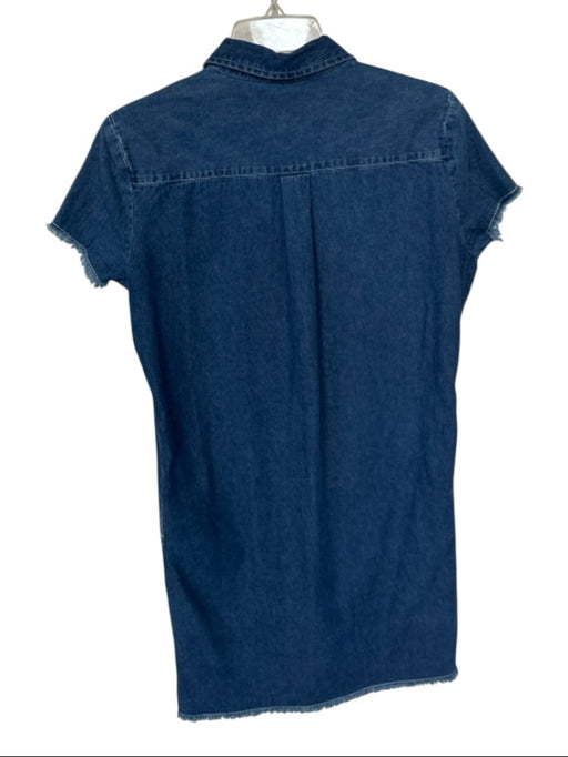 J. McLaughlin Size S Dark Wash Cotton Blend Short Sleeve Raw Hem Buttons Dress Dark Wash / S