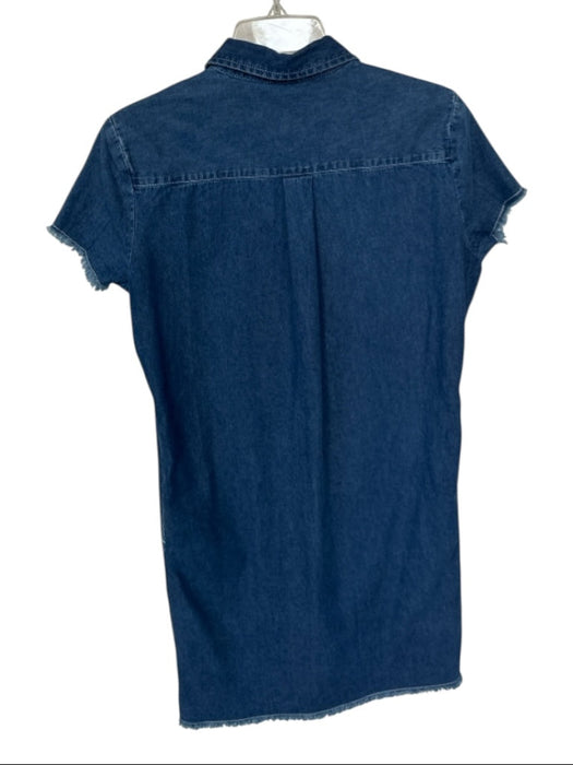 J. McLaughlin Size S Dark Wash Cotton Blend Short Sleeve Raw Hem Buttons Dress Dark Wash / S