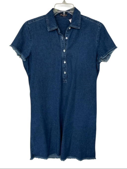 J. McLaughlin Size S Dark Wash Cotton Blend Short Sleeve Raw Hem Buttons Dress Dark Wash / S