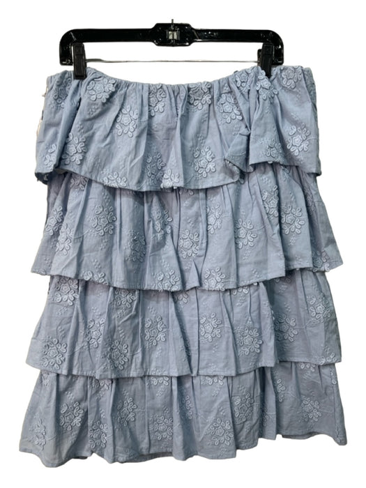 Tularosa Size XL Light Blue Cotton Elastic Waist Embroidered Tiered Floral Skirt Light Blue / XL