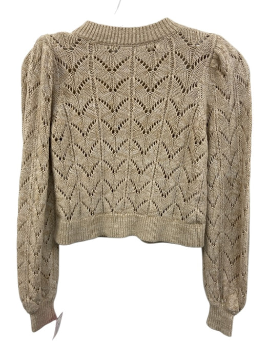 Alice + Olivia Size XS Beige Cotton & Linen Open Knit Button Front Sweater Beige / XS