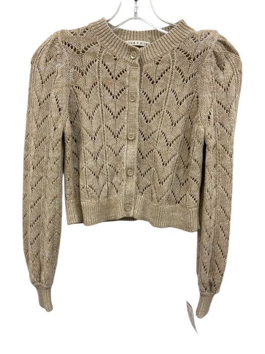 Alice + Olivia Size XS Beige Cotton & Linen Open Knit Button Front Sweater Beige / XS