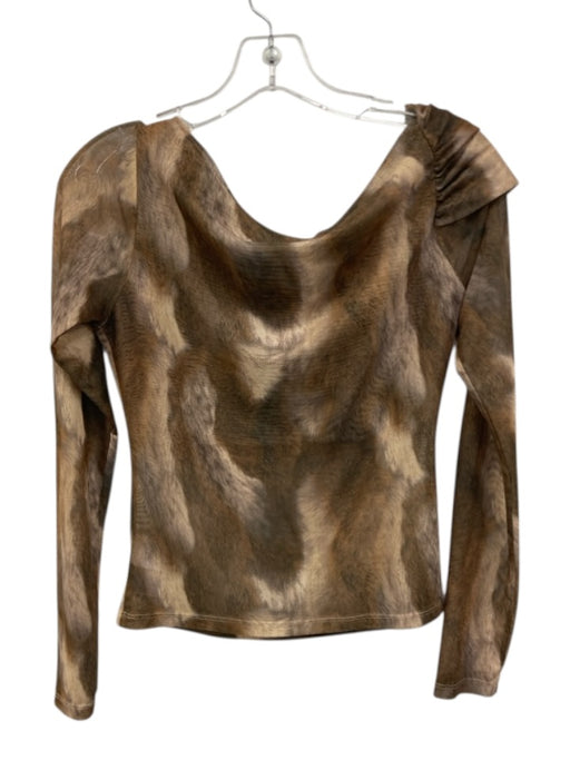 Reformation Size M Mixed Browns Polyester Blend Fur Print Mesh Off Shoulder Top Mixed Browns / M