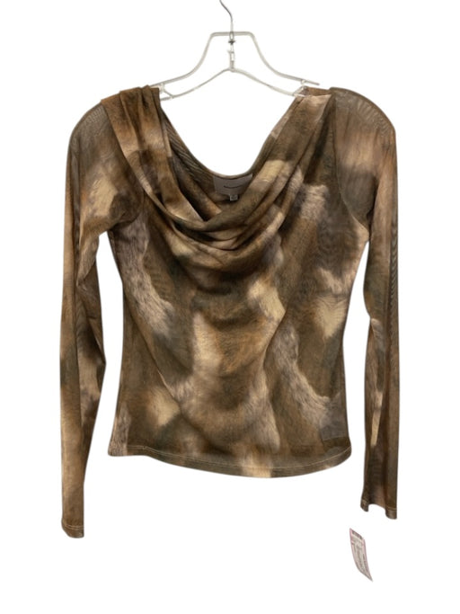 Reformation Size M Mixed Browns Polyester Blend Fur Print Mesh Off Shoulder Top Mixed Browns / M