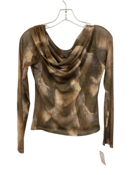 Reformation Size M Mixed Browns Polyester Blend Fur Print Mesh Off Shoulder Top Mixed Browns / M