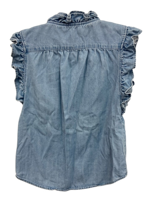 Frame Size XS Medium light wash Cotton Blend Denim Sleeveless Ruffle Top Medium light wash / XS
