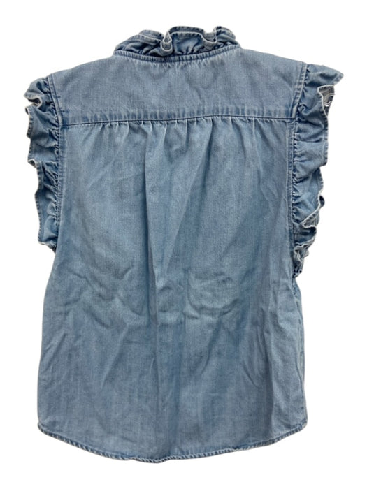 Frame Size XS Medium light wash Cotton Blend Denim Sleeveless Ruffle Top Medium light wash / XS