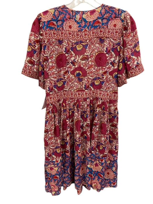 Ba&sh Size XS Magenta Pink & Blue Viscose Short Sleeve Floral Short Sleeve Dress Magenta Pink & Blue / XS