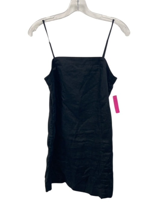 Madewell Size 0 Black Linen Spaghetti Strap Paneled Pocketed Dress Black / 0