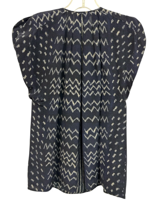 Ulla Johnson Size 4 Navy Blue & Cream White Silk Wavy Stripe V Neck Top Navy Blue & Cream White / 4