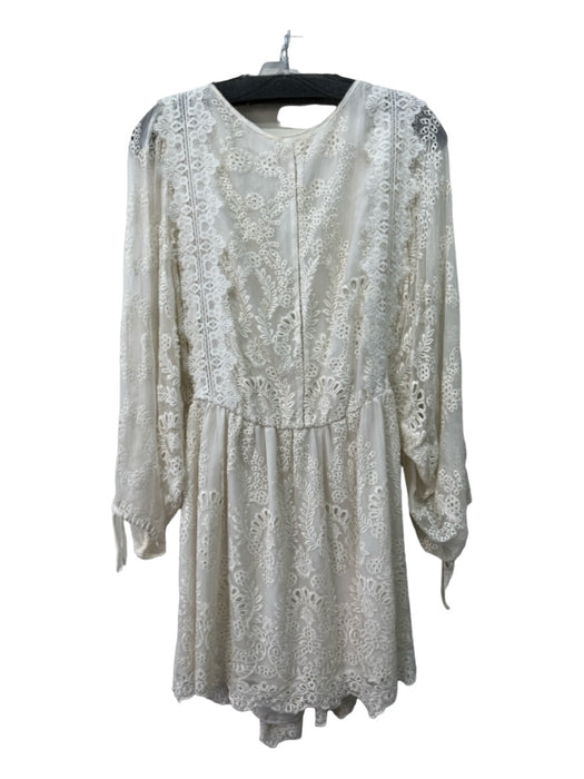 Zimmerman Size 1/S White Silk Floral Eyelet Dolman Sleeve Lace Up Back Dress White / 1/S