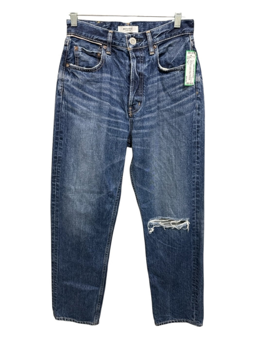 Moussy Size 25 Med Wash Cotton Denim Whiskering Button Fly Ripped Straight Jeans Med Wash / 25