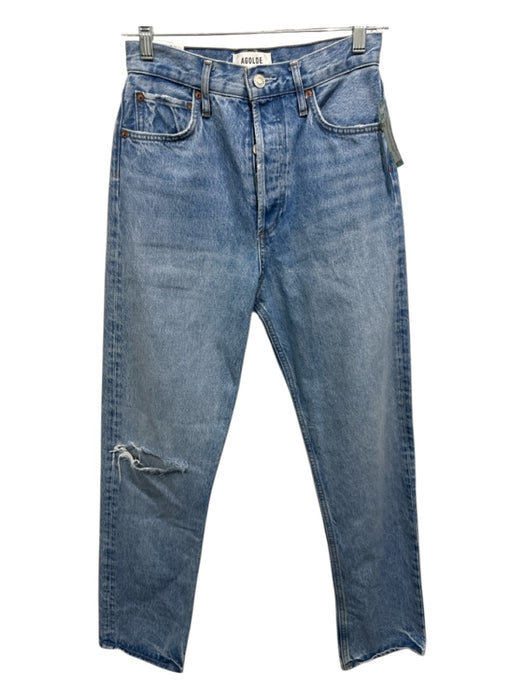 Agolde Size 25 Light Wash Cotton Denim Button Fly High Rise Ripped Knee Jeans Light Wash / 25