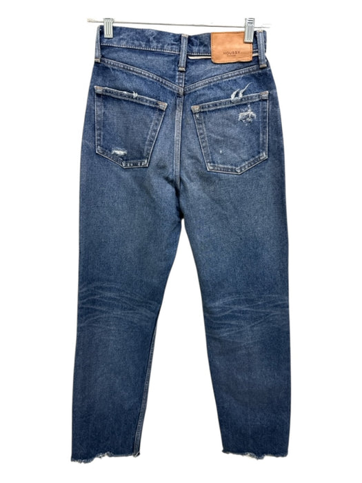 Moussy Size 25 Med Wash Cotton Denim Whiskering Button Fly Ripped Raw Hem Jeans Med Wash / 25