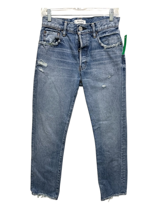 Moussy Size 25 Light Wash Cotton Denim Whiskering Button Fly Ripped Jeans Light Wash / 25