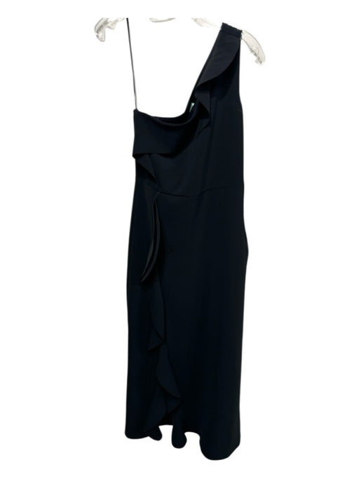Parker Size 6 Black Polyester Blend One Shoulder Sleeveless Ruffle Detail Dress Black / 6