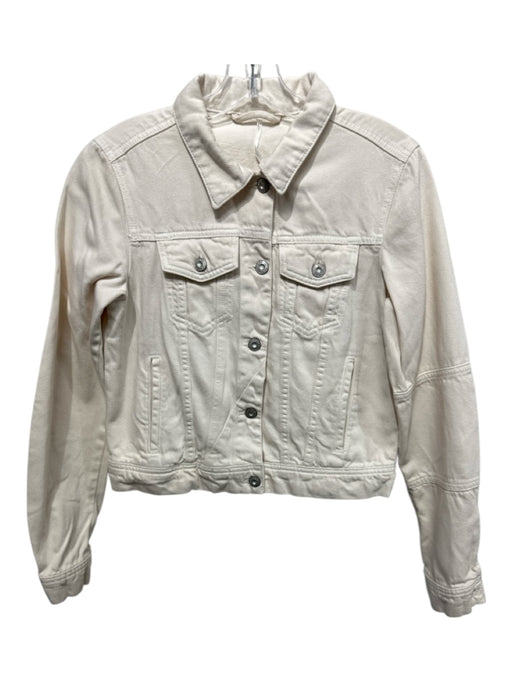 Free People Size XS Cream Cotton Denim Silver Buttons Patch Pocket Jacket Cream / XS