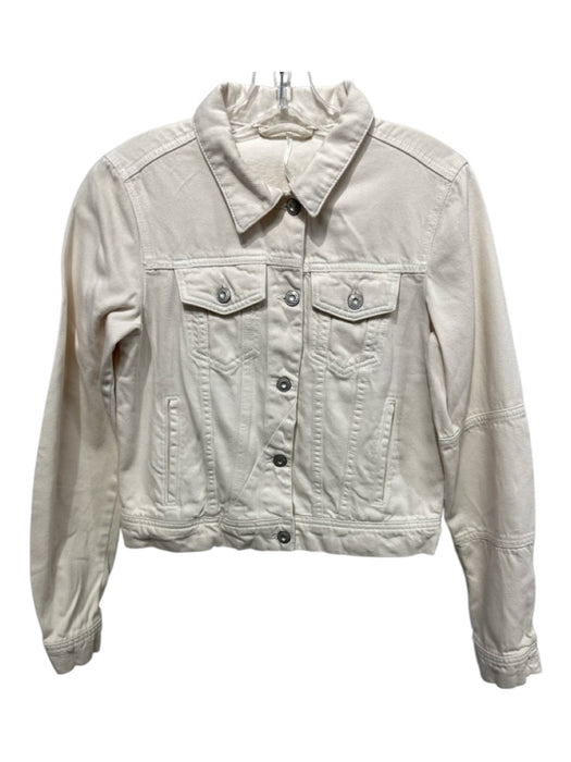 Free People Size XS Cream Cotton Denim Silver Buttons Patch Pocket Jacket Cream / XS