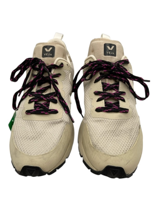 Veja Shoe Size 7.5 Cream, Black & Pink Synthetic Logo Rounded Toe Sneakers Cream, Black & Pink / 7.5