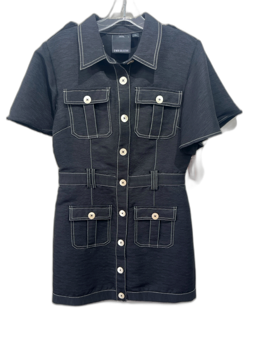 C/Meo Collective Size L Black Polyester Short Sleeve Contrast Stitch Dress Black / L