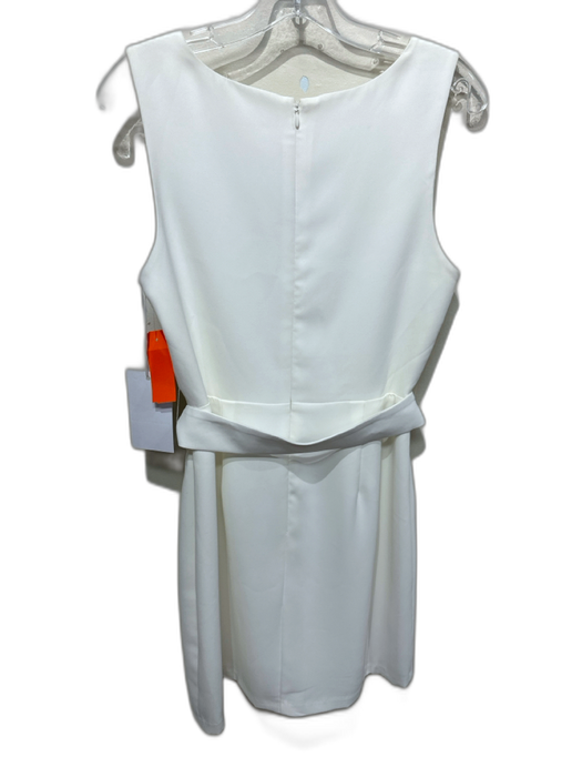 Amanda Uprichard Size M Ivory White Polyester Sleeveless V Neck Belted Dress Ivory White / M