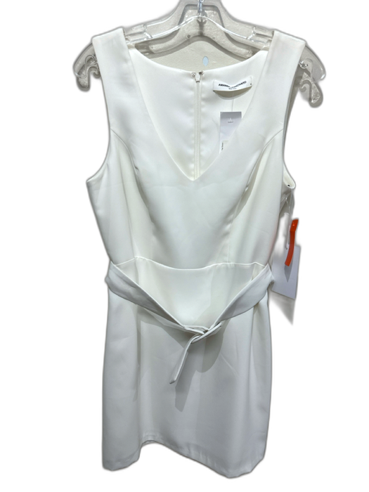 Amanda Uprichard Size M Ivory White Polyester Sleeveless V Neck Belted Dress Ivory White / M