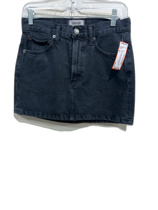 Agolde Size 24 Charcoal Black Cotton Denim Zip & Button Pockets Mini Skirt Charcoal Black / 24